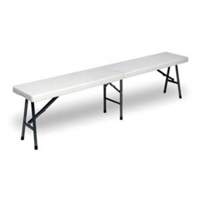 Banc de banquet pliable, matériau surface d'assise en polyéthylène, 183,0 cm x 30,0 cm x 44,0 cm, blanc, structure noir, Saro