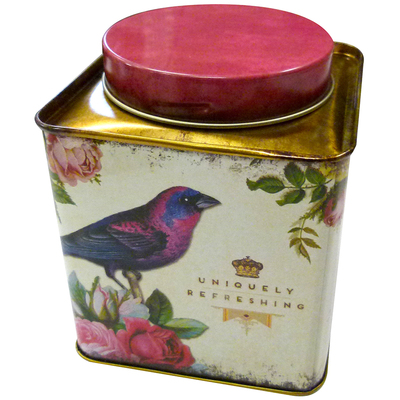Boîte à thé en métal coloré décor oiseau