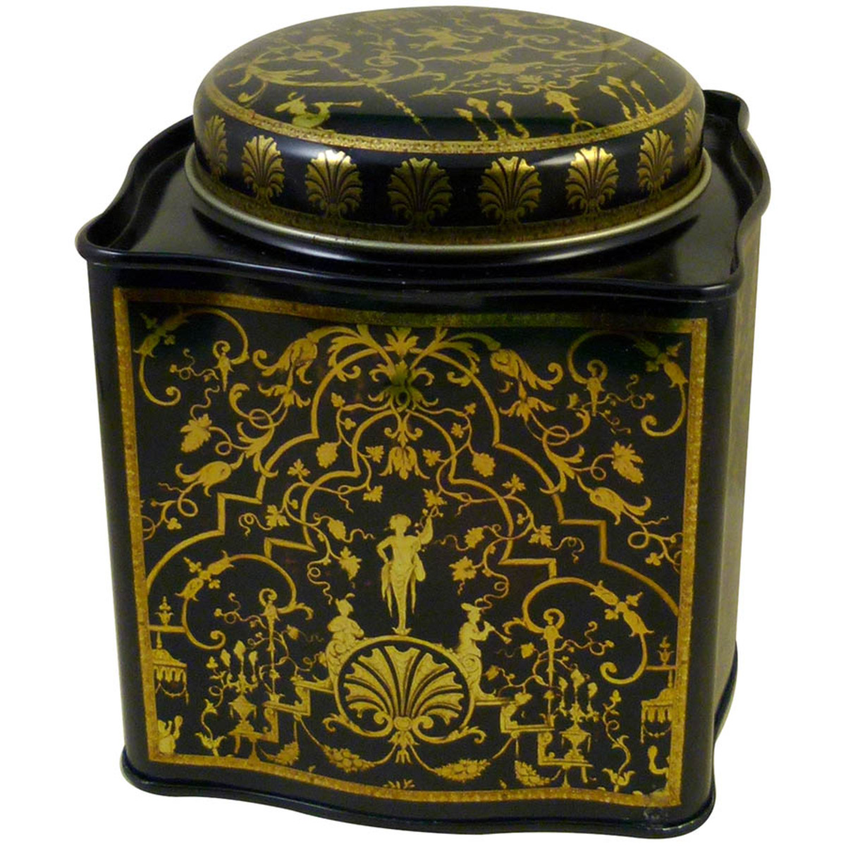 Boîte à thé en métal noir et or décor Victorien