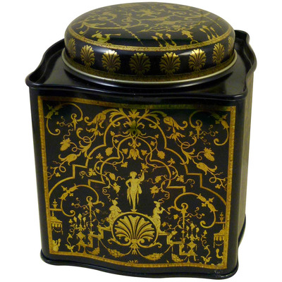 Boîte à thé en métal noir et or décor Victorien