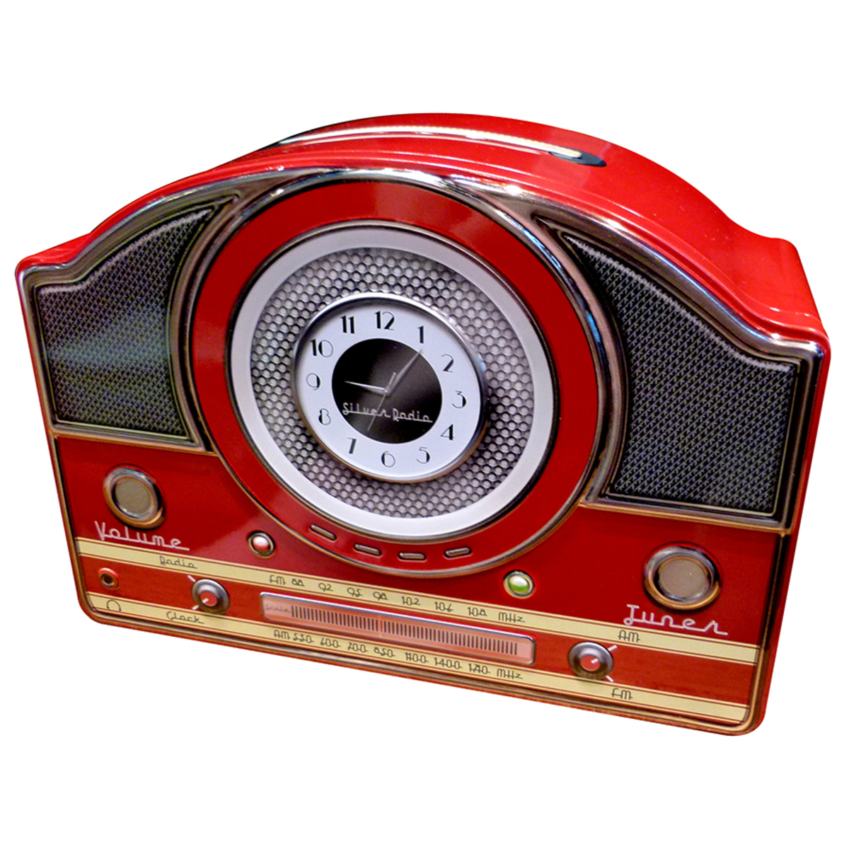 Boîte en métal forme radio rétro rouge