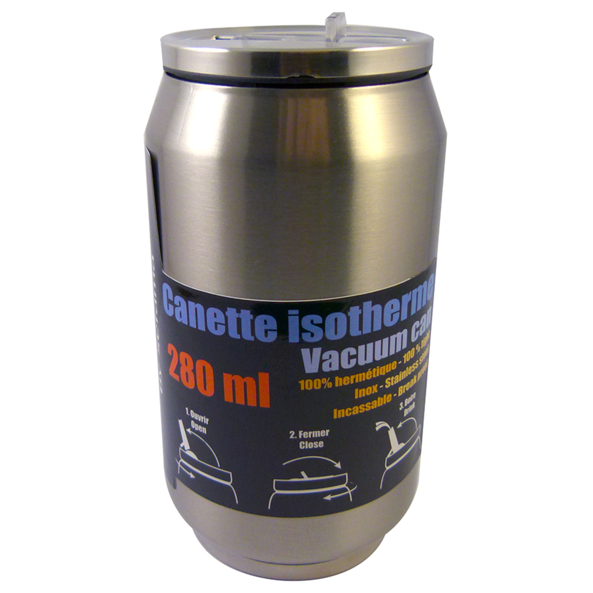 Canette isotherme argentée en inox 280 ml