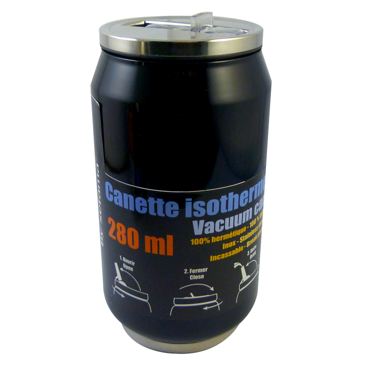 Canette isotherme noire en inox 280 ml