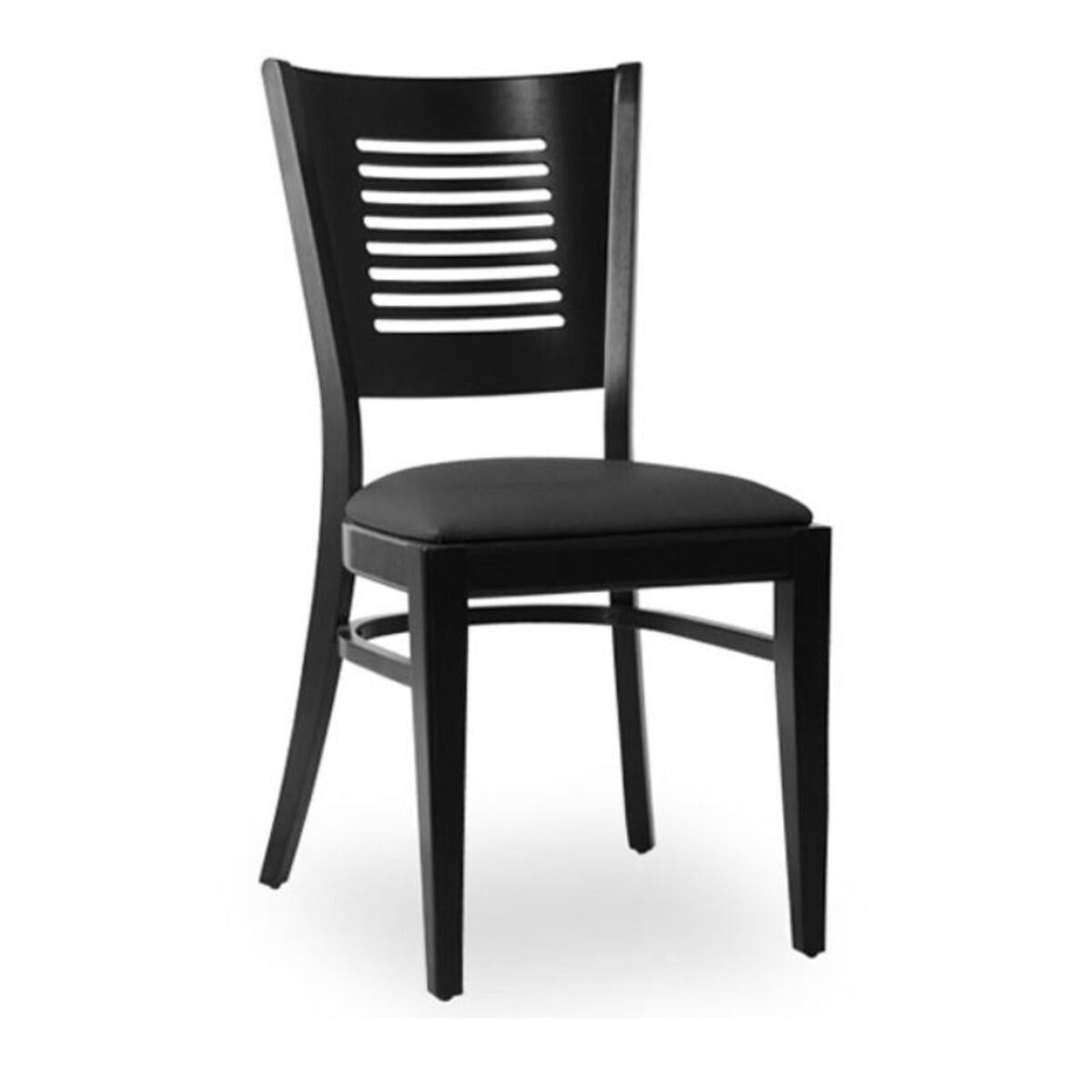 Chaise d’intérieur en bois avec assise rembourré en simili cuir noir