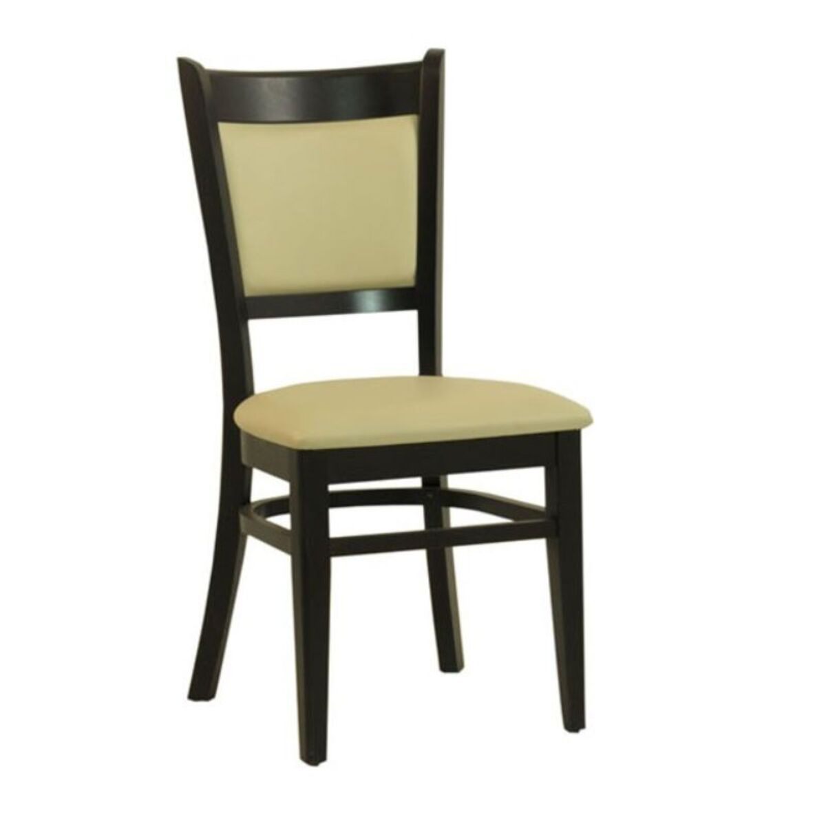 Chaise en bois avec assise et dossier rembourrés en simili cuir coloris beige