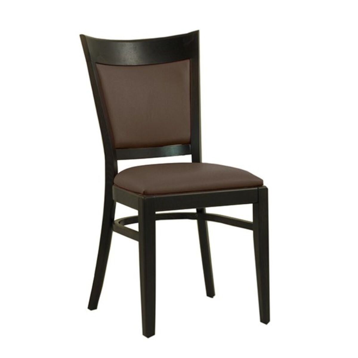 Chaise en bois avec assise et dossier rembourrés en simili cuir coloris marron