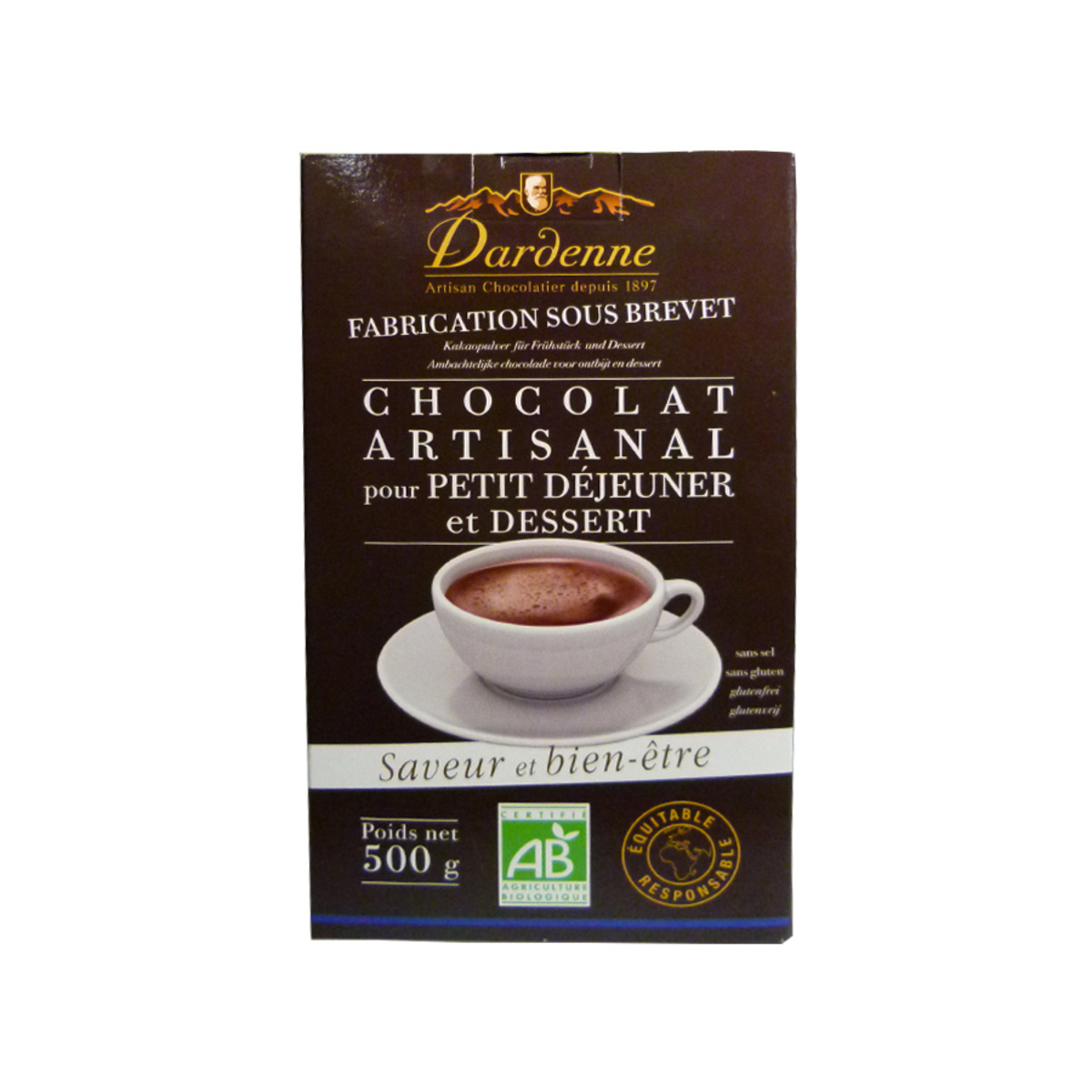 Chocolat en poudre artisanal bio et sans gluten Dardenne 500g