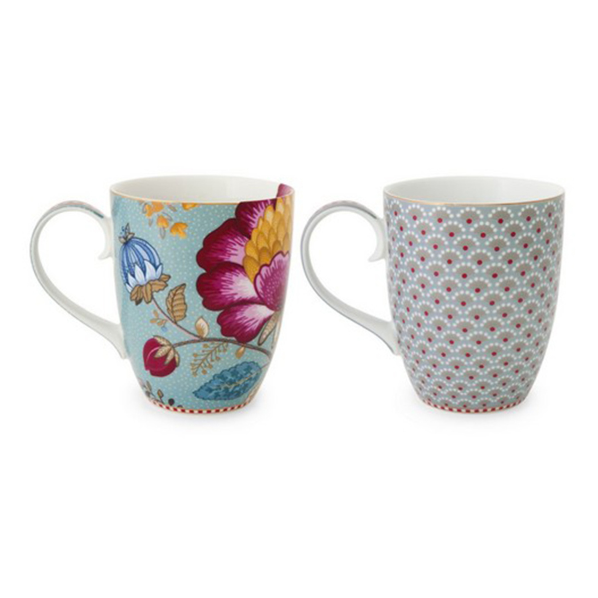 Coffret de 2 mugs en porcelaine fantasy floral bleu