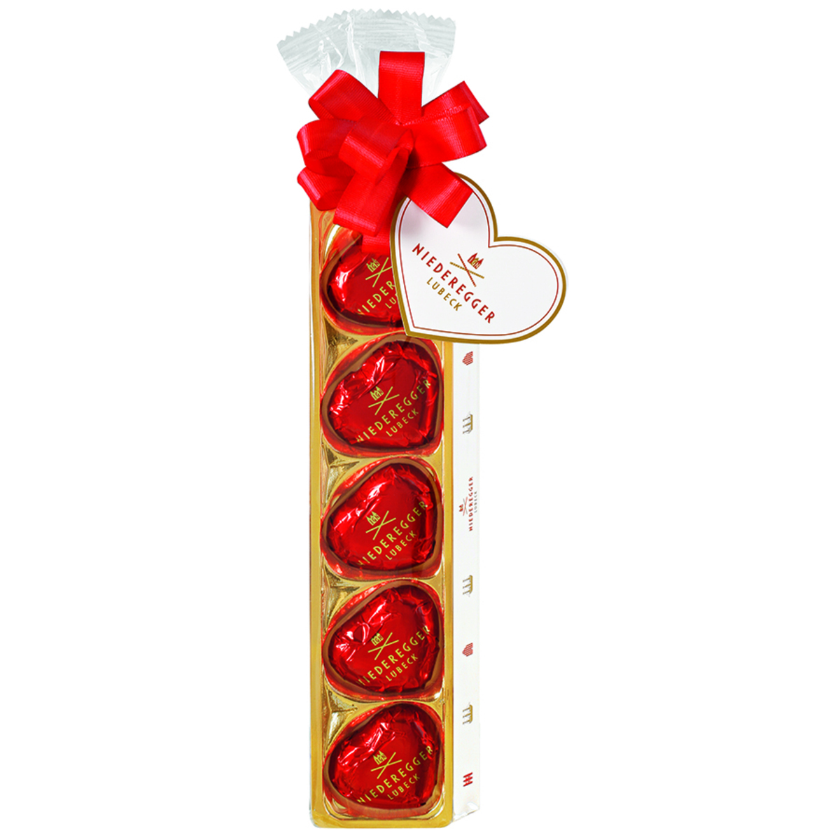 Etui 5 coeurs de marzipan enrobés de chocolat noir Niederegger