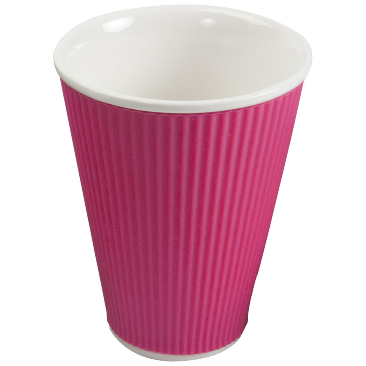 Gobelet 30cl en porcelaine avec silicone thermo-protecteur strié rose