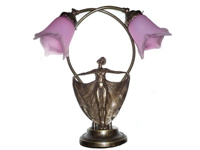 Lampe Diane Art Nouveau laiton 2 tulipes rose