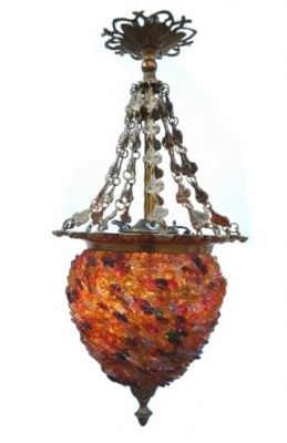 Lustre Sisi coloré mm. Hauteur 70 cm. Bronze et fleurs de verre - Lustres