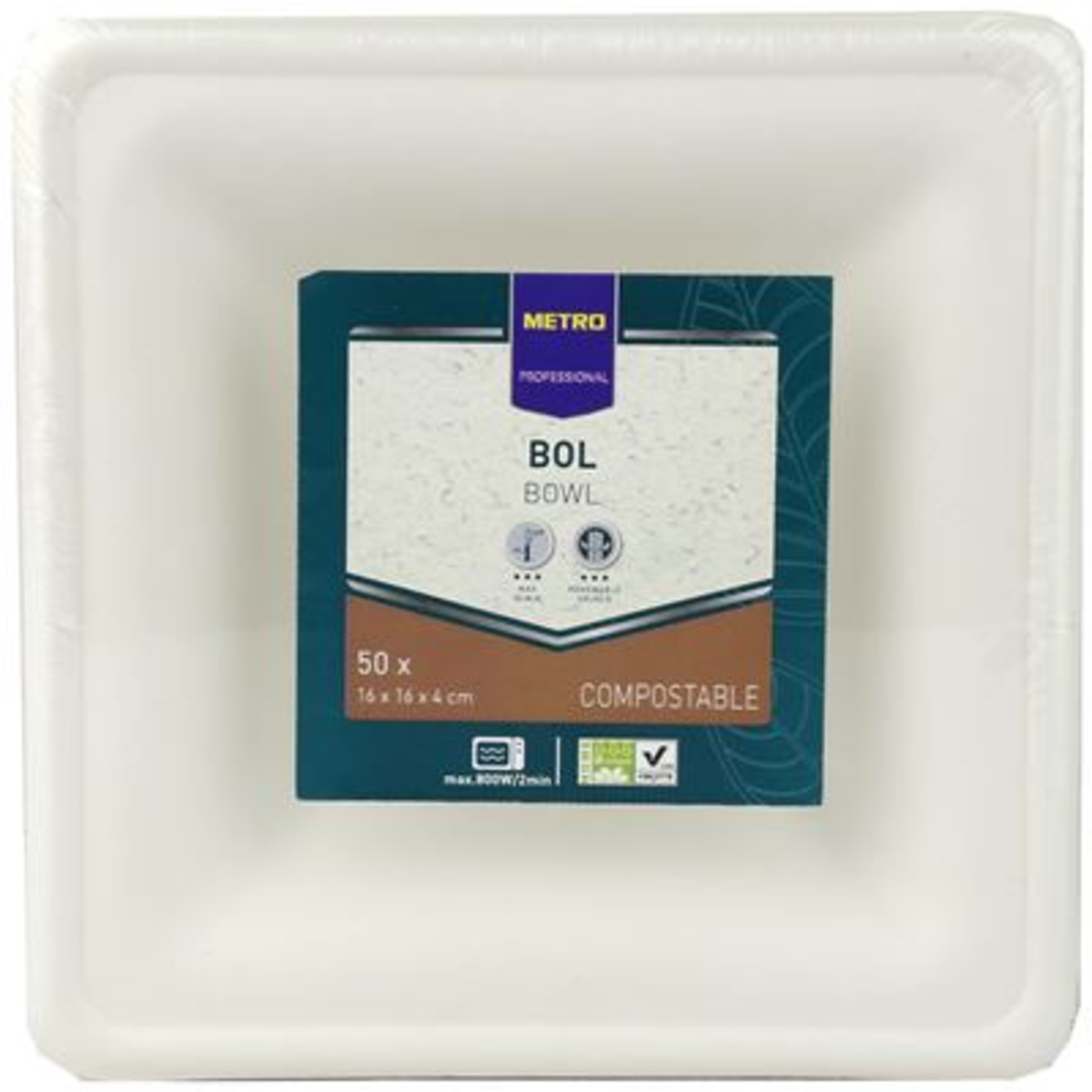 Mini bol jetable carré biodégradable blanc 300 ml x 50