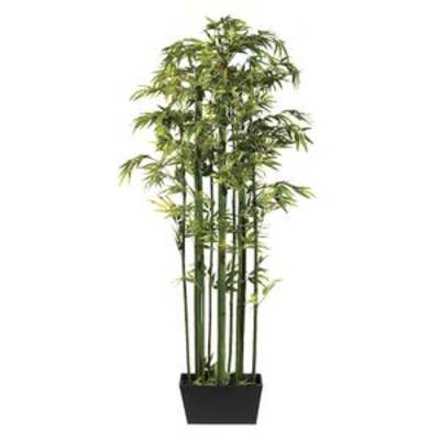 Plante artificielle Bambou dans une caisse en bois, hauteur 210 cm, couleur: vert, diamètre pot: 43 x 18 cm