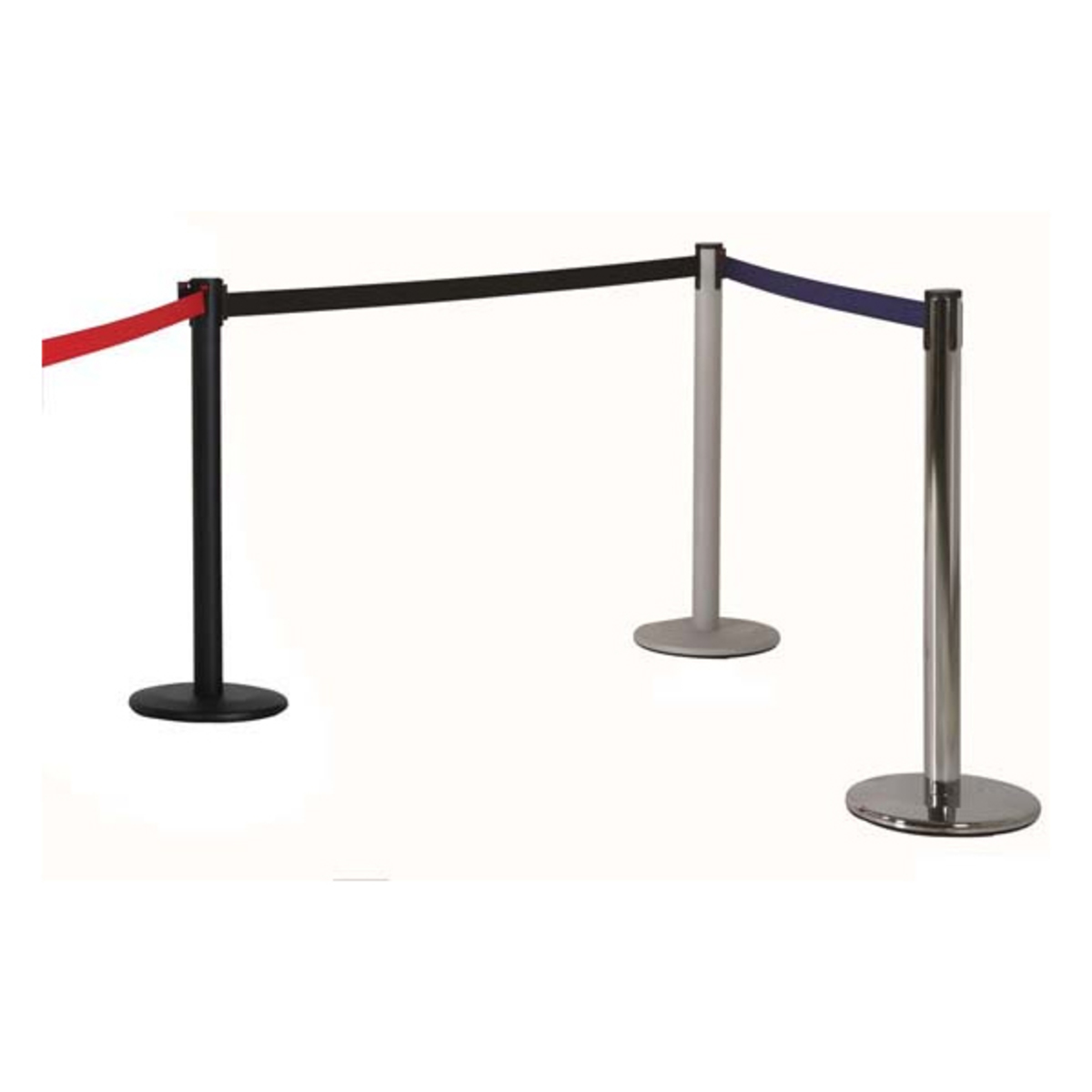 Potelets de guidage sangle 2.90 mètres noirs, gris ou chromÃ©s extensibles noires/bleue ou rouge - Une gamme de produits de qualitÃ©. RÃ©alisÃ©s intÃ©gralement en acier anticorrosion. 3 couleurs de finition pour les poteaux : noir mat, gris clair mat ou chromÃ©