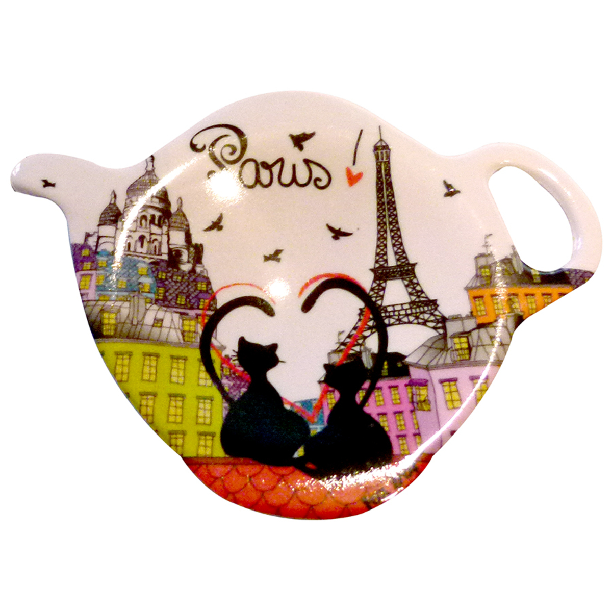 Repose sachet thé thème Paris Chats amoureux forme théière