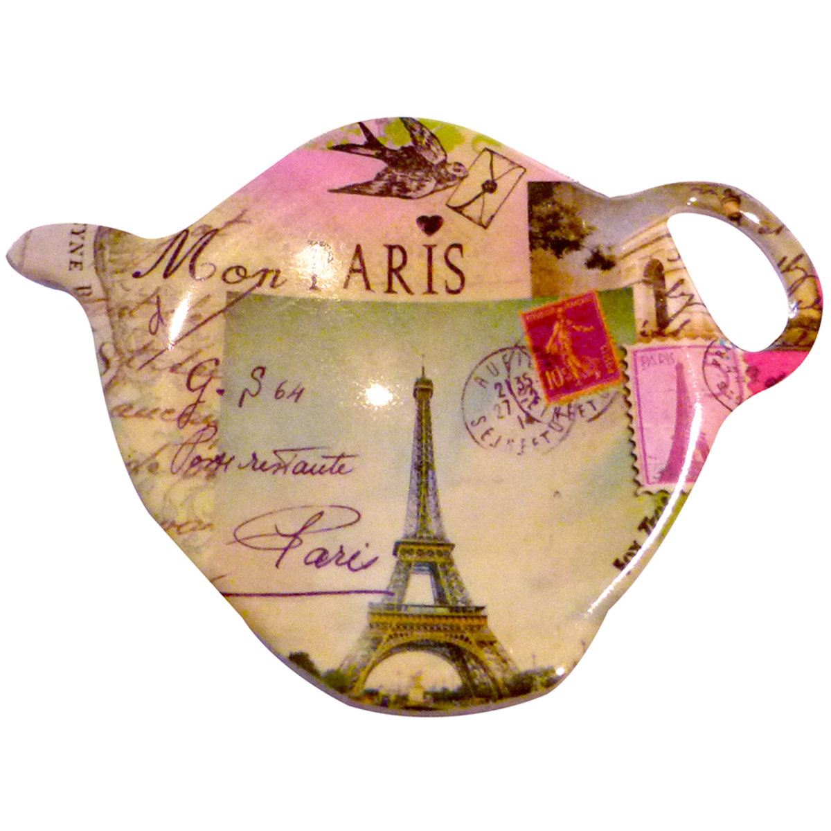 Repose sachet thé thème Paris Timbres forme théière