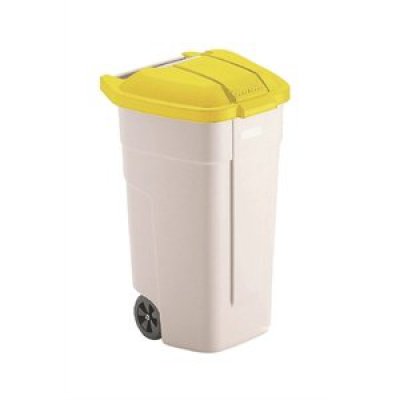 Rubbermaid Conteneur mobile à déchets avec couvercle jaune