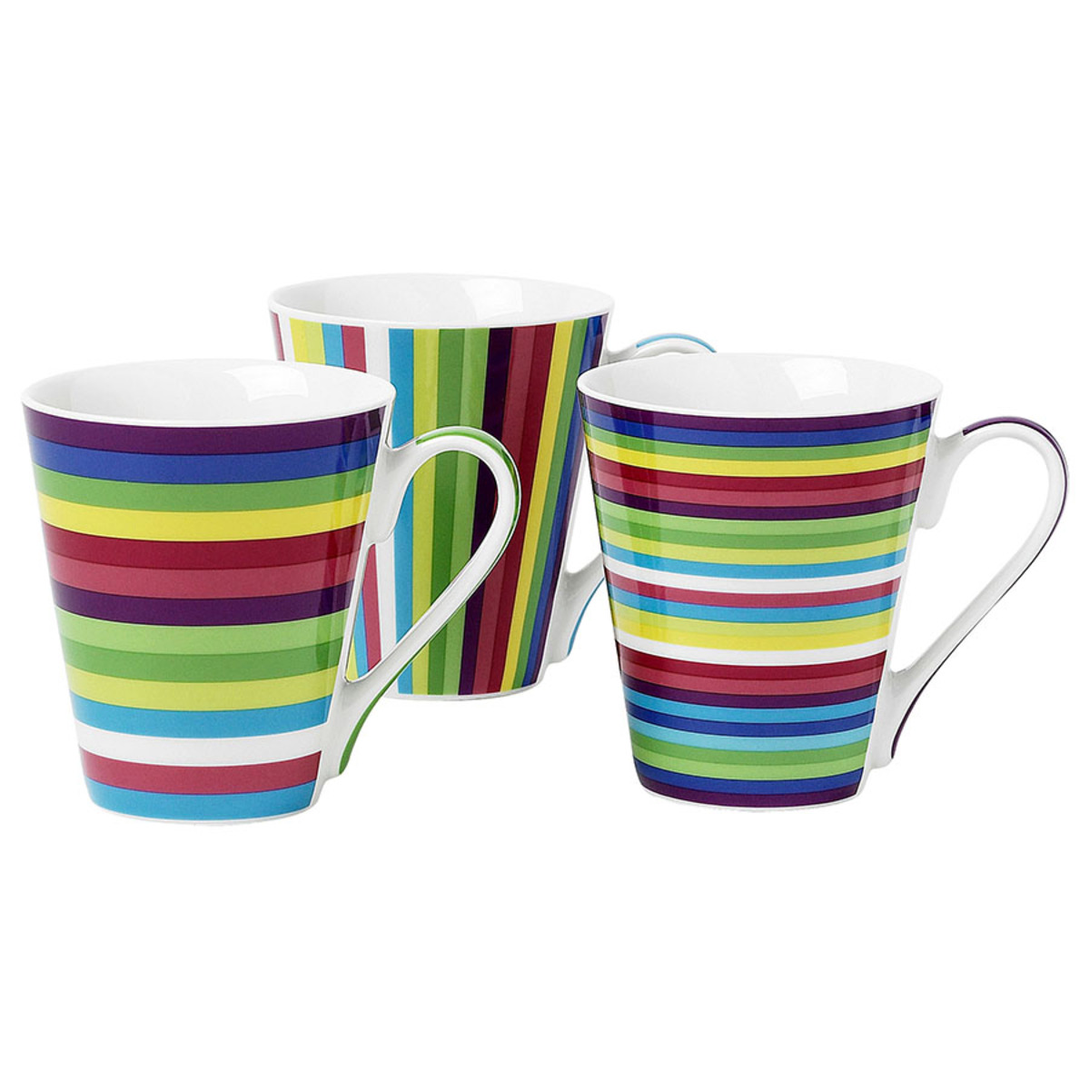 Set 3 mugs en porcelaine motif rayé arc en ciel 30cl