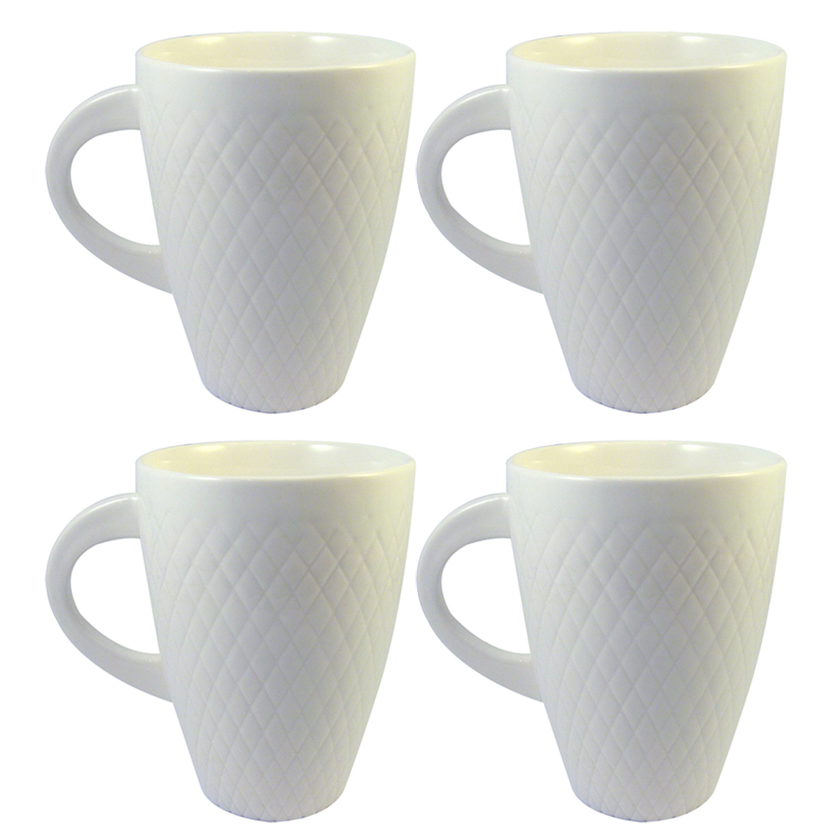 Set de 4 mugs en porcelaine blanche relief damier 25cl