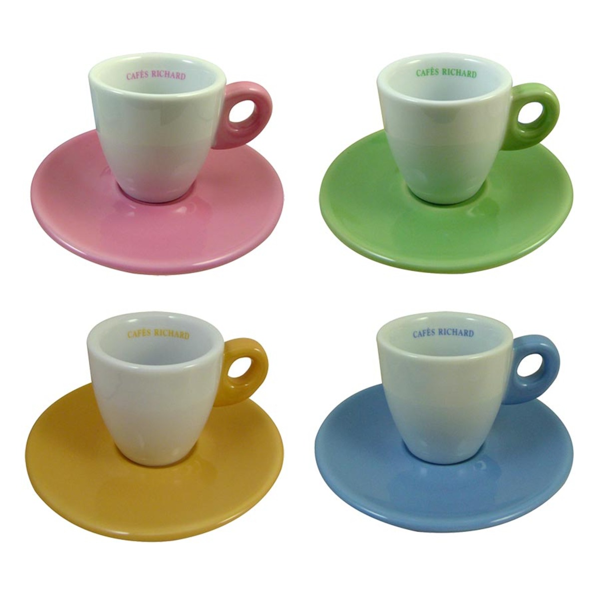 Set de 4 tasses et soucoupes expresso couleurs assorties Cafés Richard