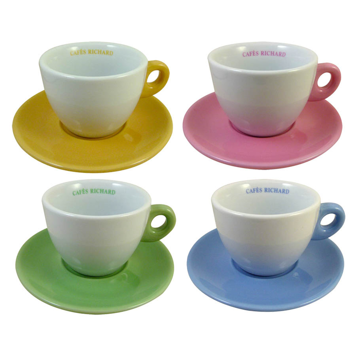 Set de 4 tasses et soucoupes thé couleurs assorties Cafés Richard