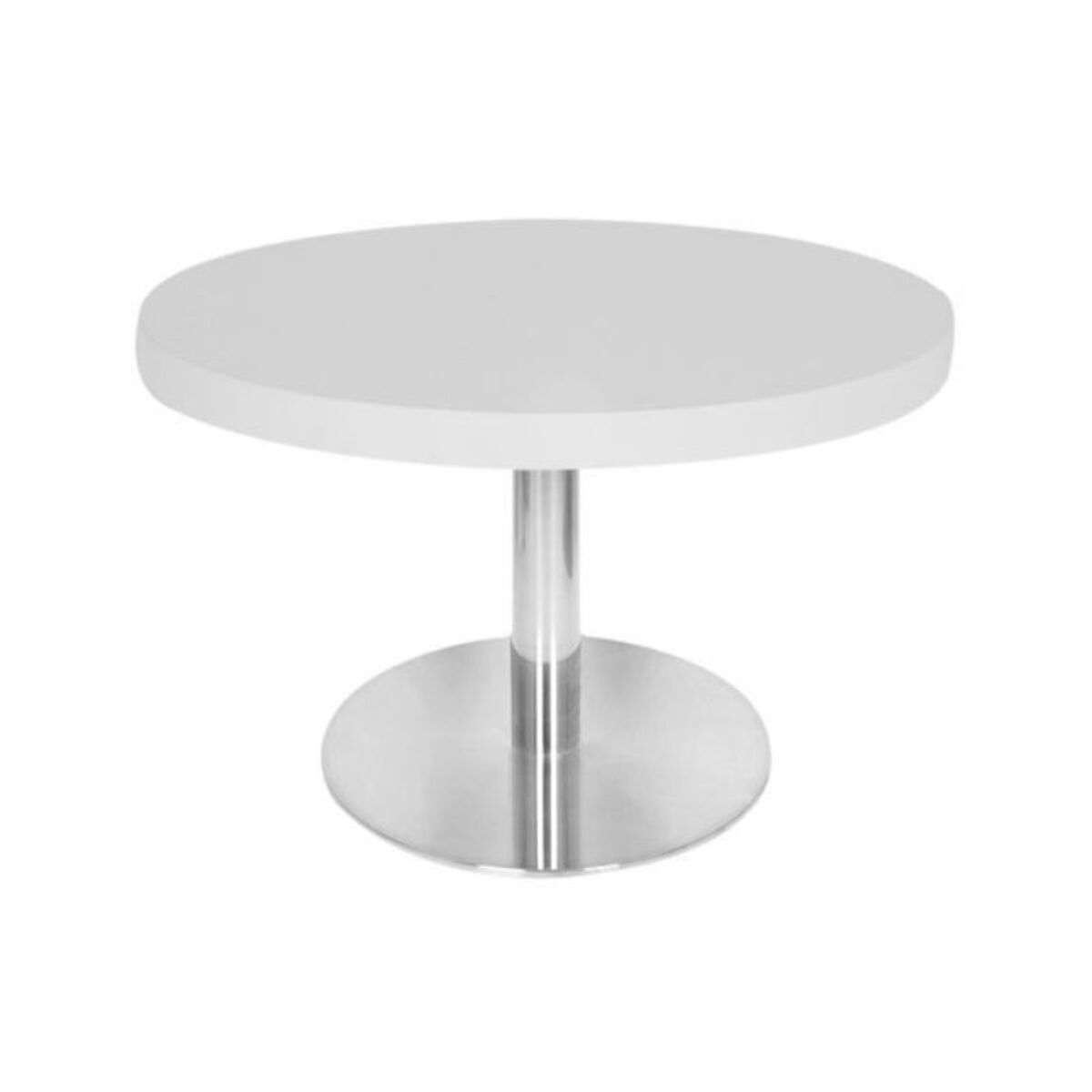 Table basse avec plateau de table rond diamètre 60 cm blanc et pied inox h.48 cm