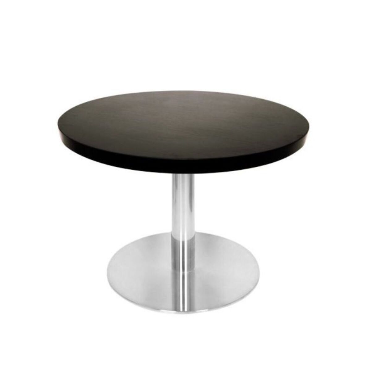 Table basse avec plateau de table rond diamètre 60 cm noir et pied inox h.48 cm