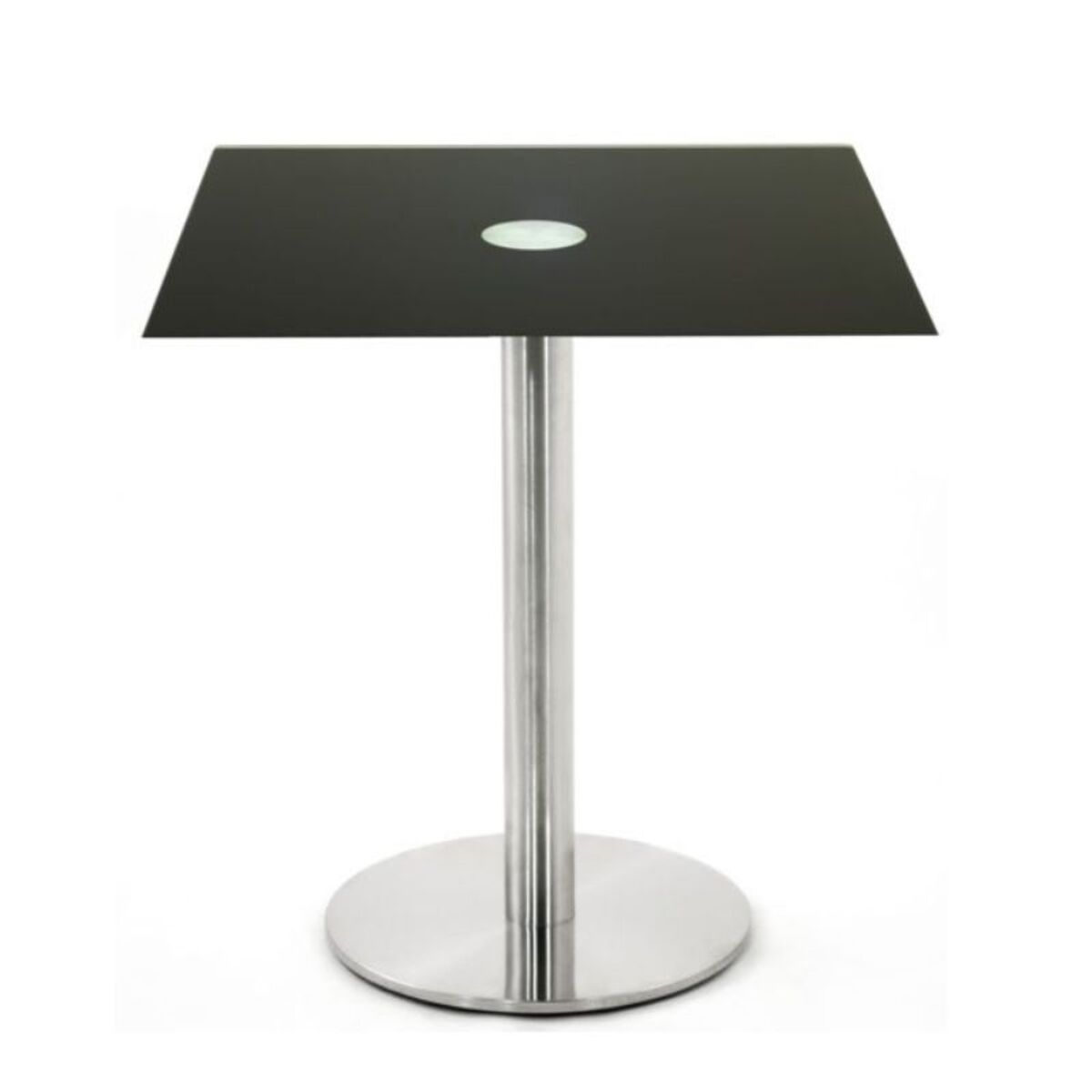 Table carré 50x50 cm en verre noir de hauteur 65 cm avec pied central en inox
