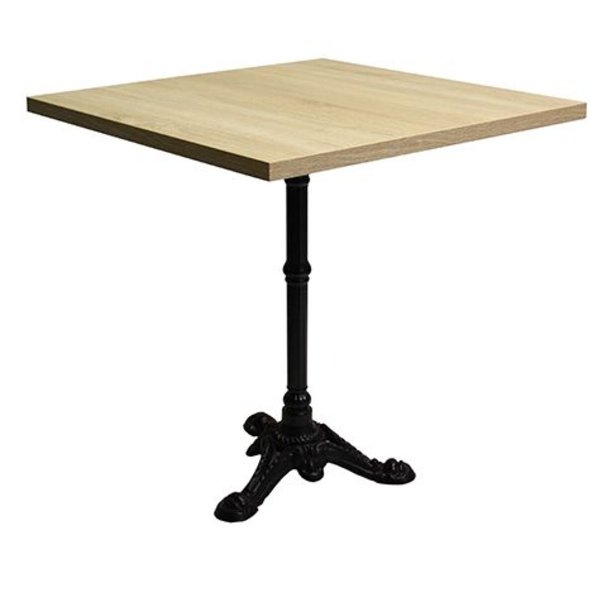 Table int. Pied fonte 3 branches bistrot & plateau tavola chêne 60x60 cm
