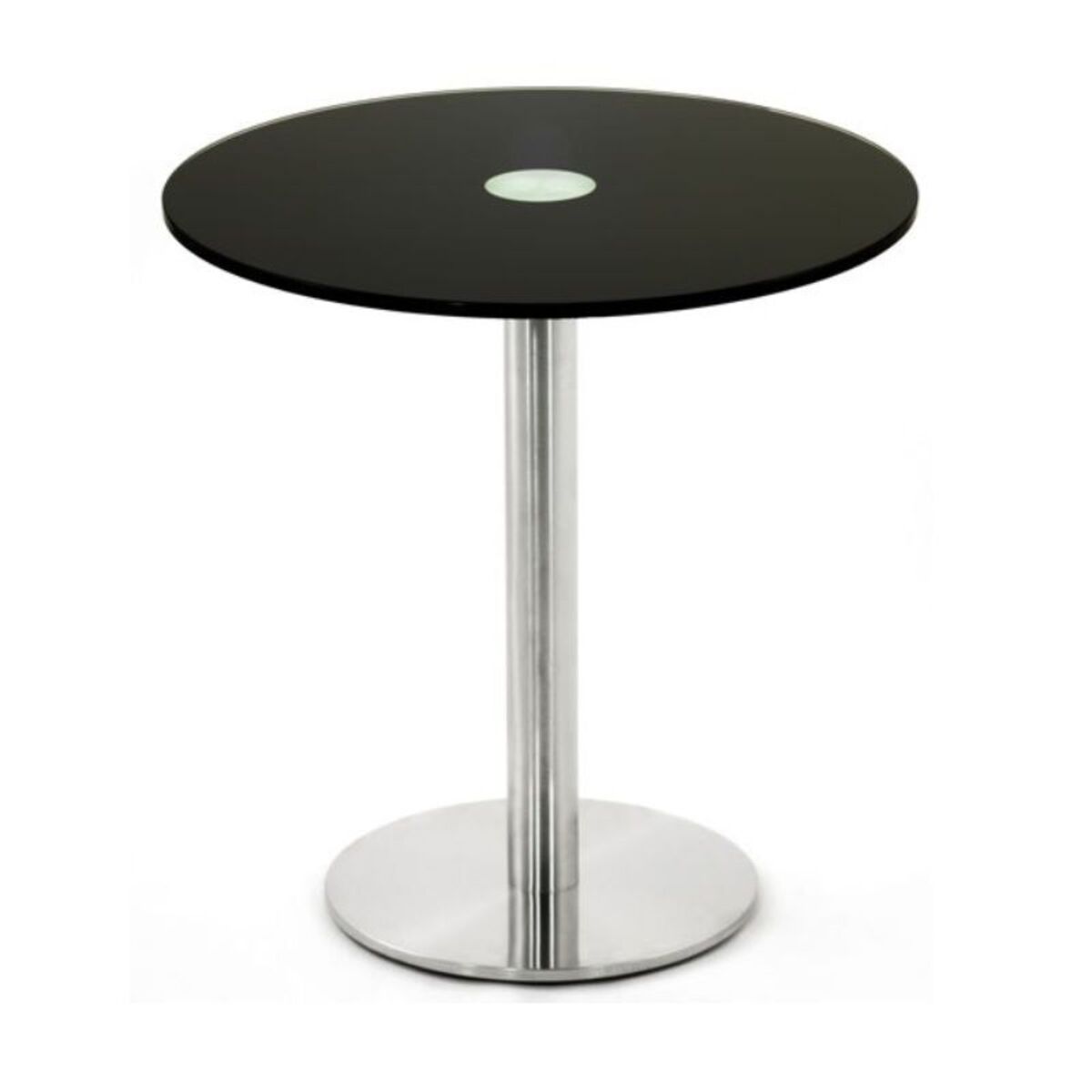 Table ronde diamètre 60 cm en verre noir & hauteur 65 cm avec pied central inox