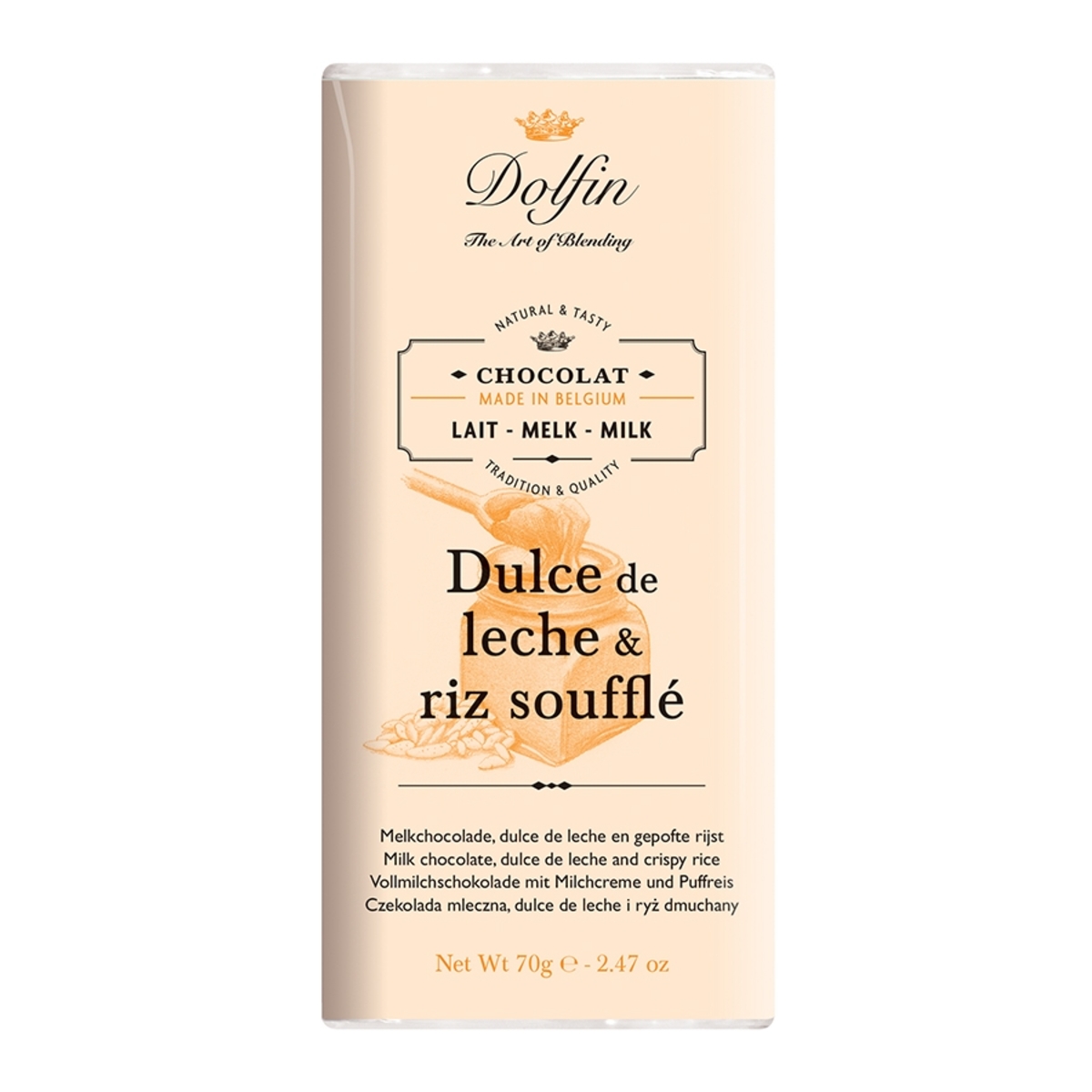 Tablette de chocolat au lait Dulce de Leche riz soufflé Dolfin70g