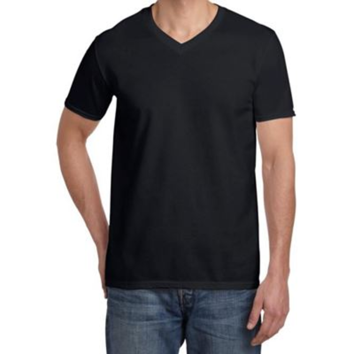 Tee-shirt manches courtes col V noir T.XL