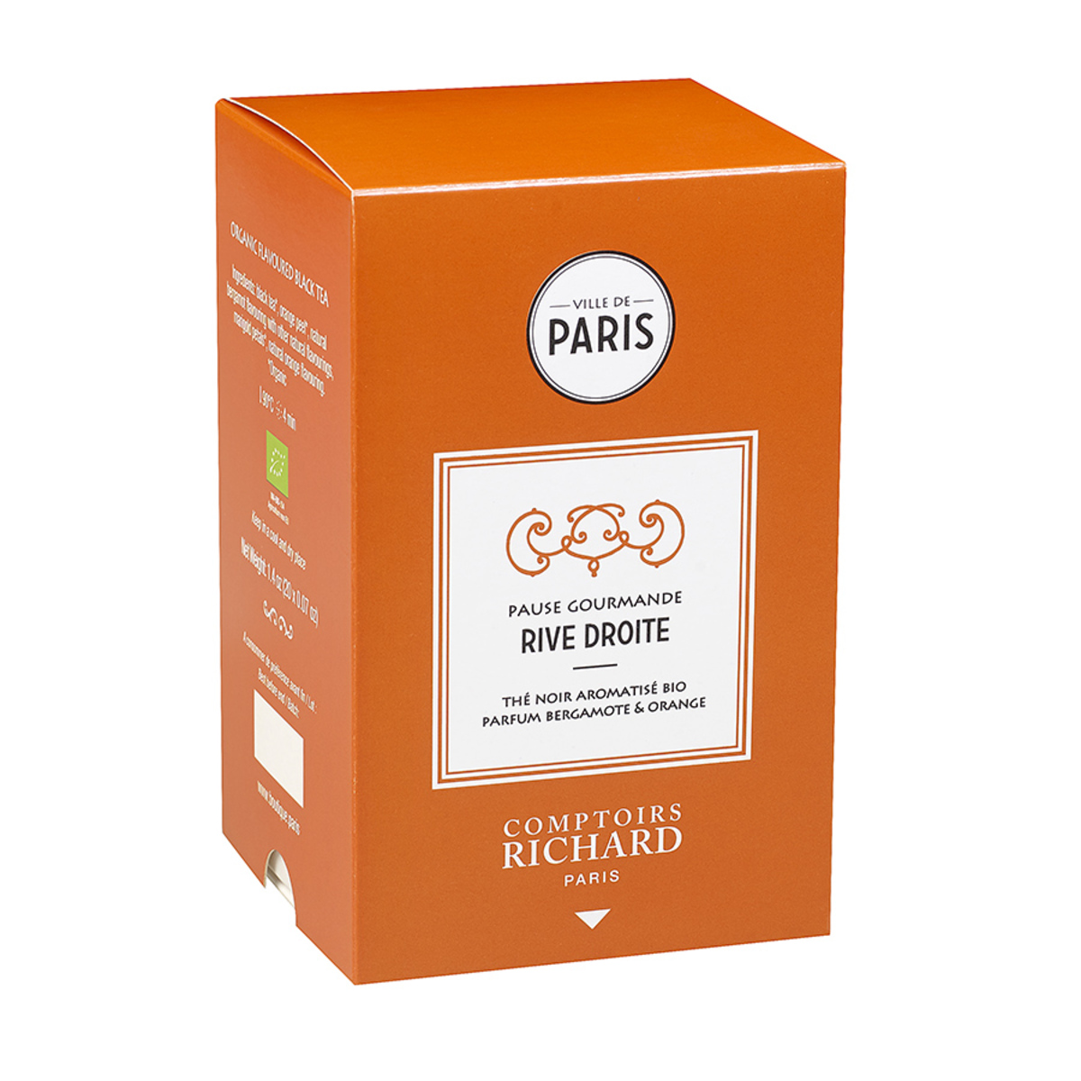 Thé noir aromatisé bio parfum bergamote orange Pause Gourmande Rive Droite ville de Paris sachets mousseline x20