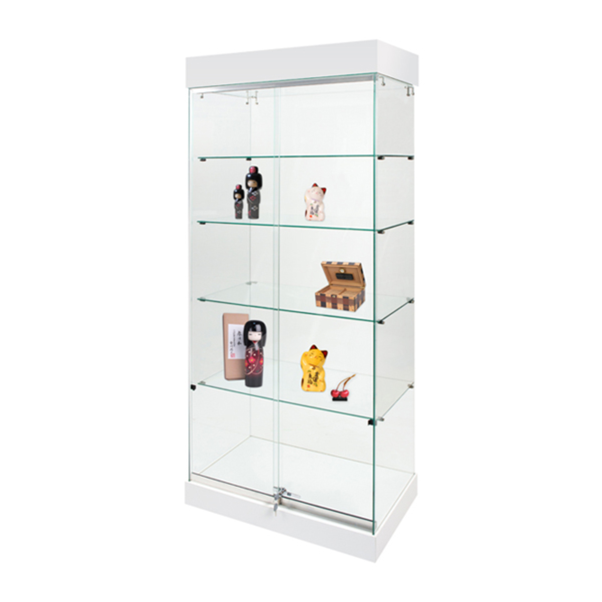 Vitrines d'exposition roulettes - verre trempé sécurit 1 spot - couleurs blanc mat ou noir mat - larg 52 cm - Transparente, pour la mise en valeur des objets exposés